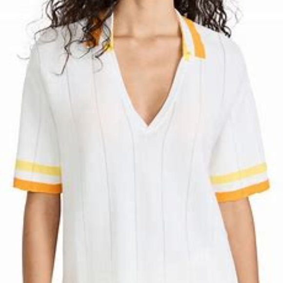 Solid & Striped Oliver Polo Short Sleeve Knit Rib Top in Marshmallow SZ S & M - Picture 12 of 12